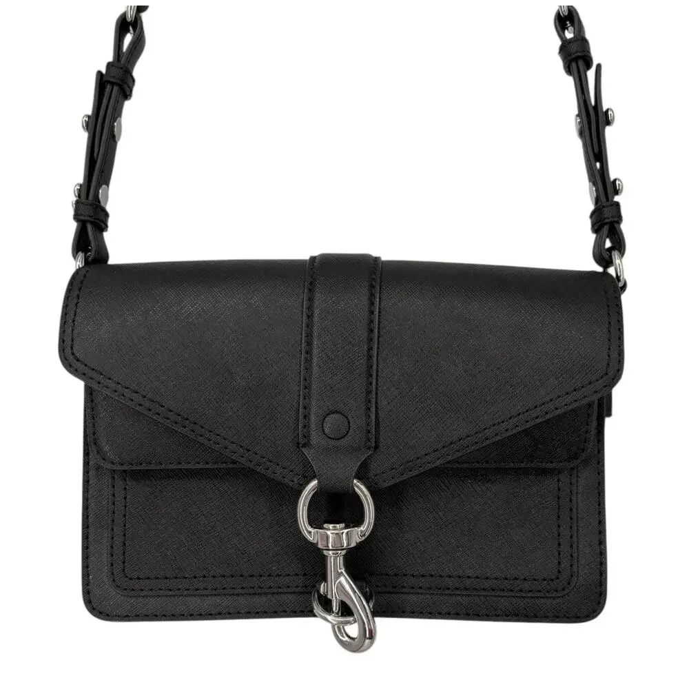 Rebecca Minkoff Hudson Moto Mini Crossbody Bag Black Saffiano Leather Bikercore